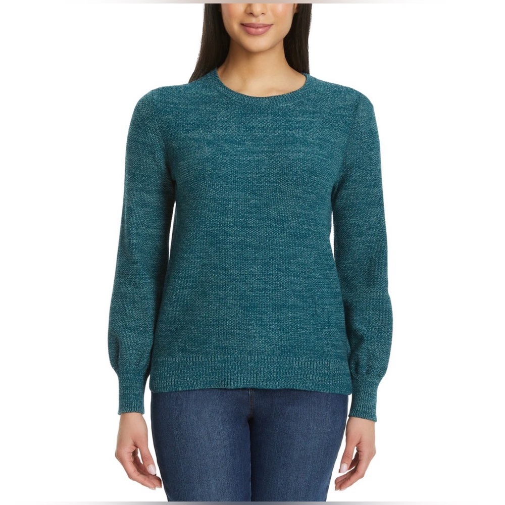 Gloria Vanderbilt Women's Crewneck Sweater Blouson Sleeves Side Slits Size Large